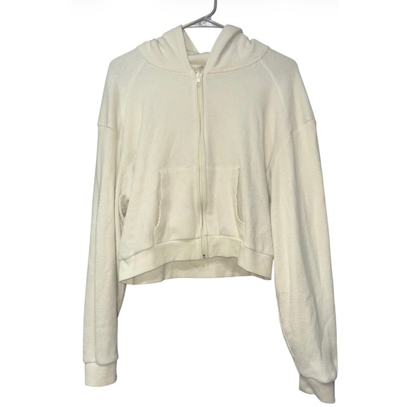 SKIMS Jackets & Blazers - SKIMS Waffle Knit Cropped Zip Hoodie Ivory Cotton Blend Womens XL Full Zip